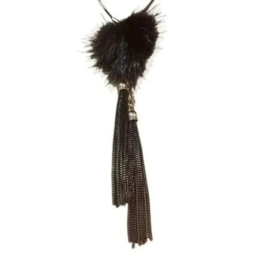 Anthropologie Shiraleah Chicago Black Lulu Necklace  with mink fur